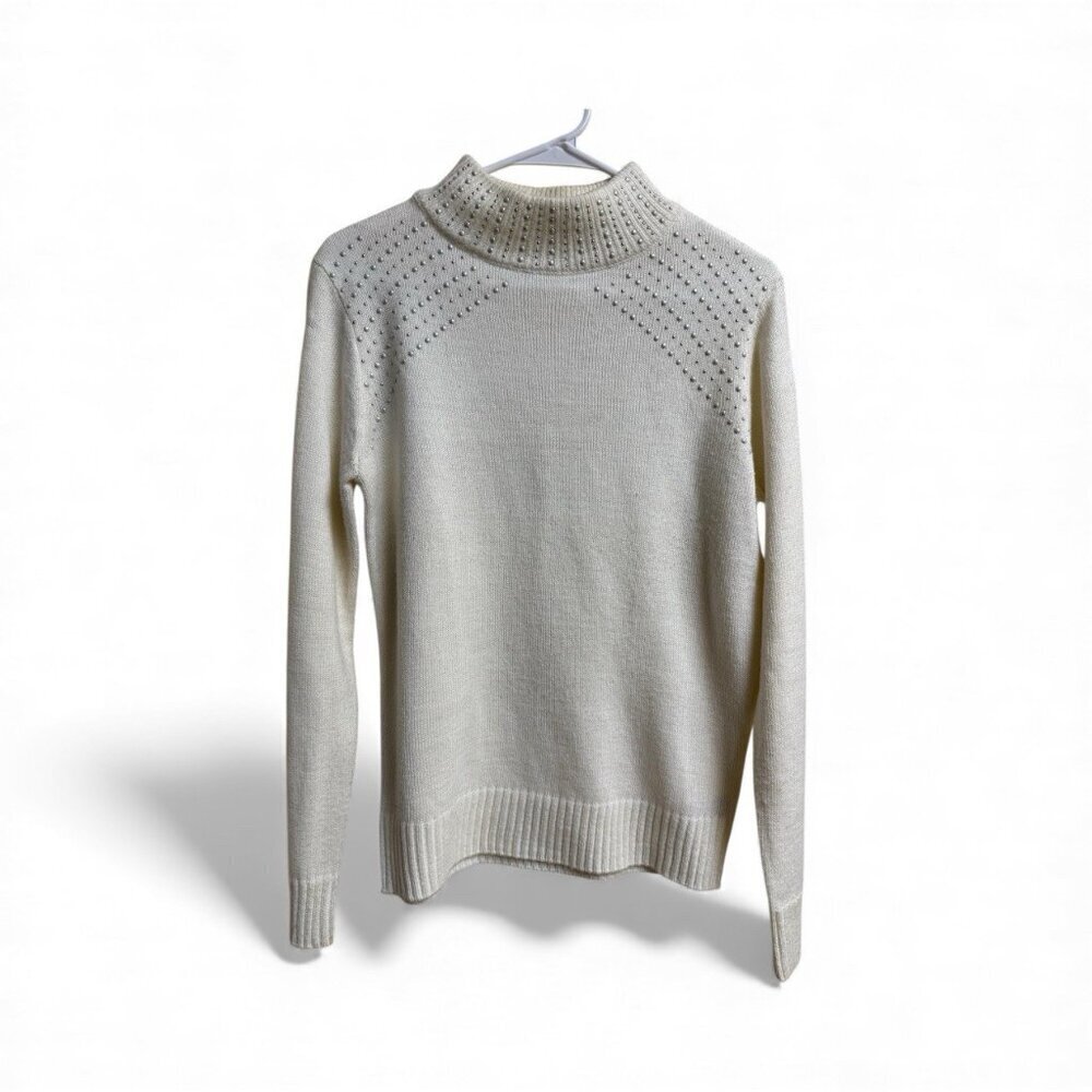 Juicy Couture Pearl Studded Mock Neck Sweater Women M White Acrylic
